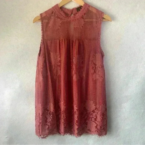 Worthington‎ Women's Guava Lace Halter Sleeveless Feminine Boho Blouse Size XL - Picture 2 of 13